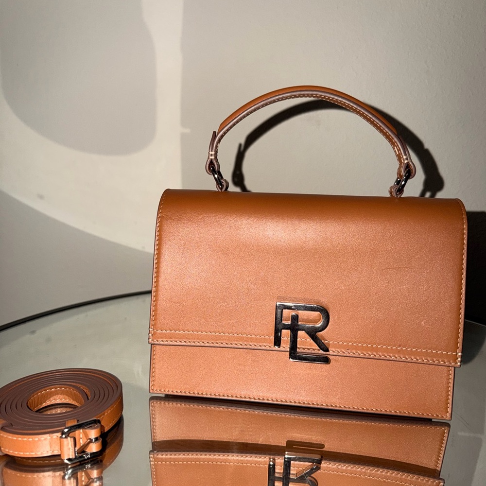 Tan Leather Top-Handle Bag with RL Logo